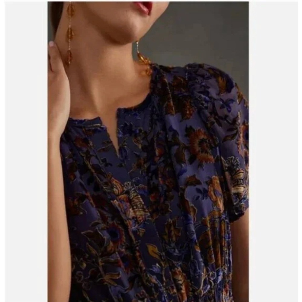Anthropologie Somerset Floral Burnout Velvet Maxi Dress Plus 2X Boho Fairycore - Picture 11 of 12